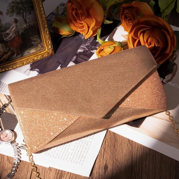 Clutch Purse Womens Glossy Envelope Evening Bag Formal Wedding Cocktail Crossbod - Picture 7 of 7